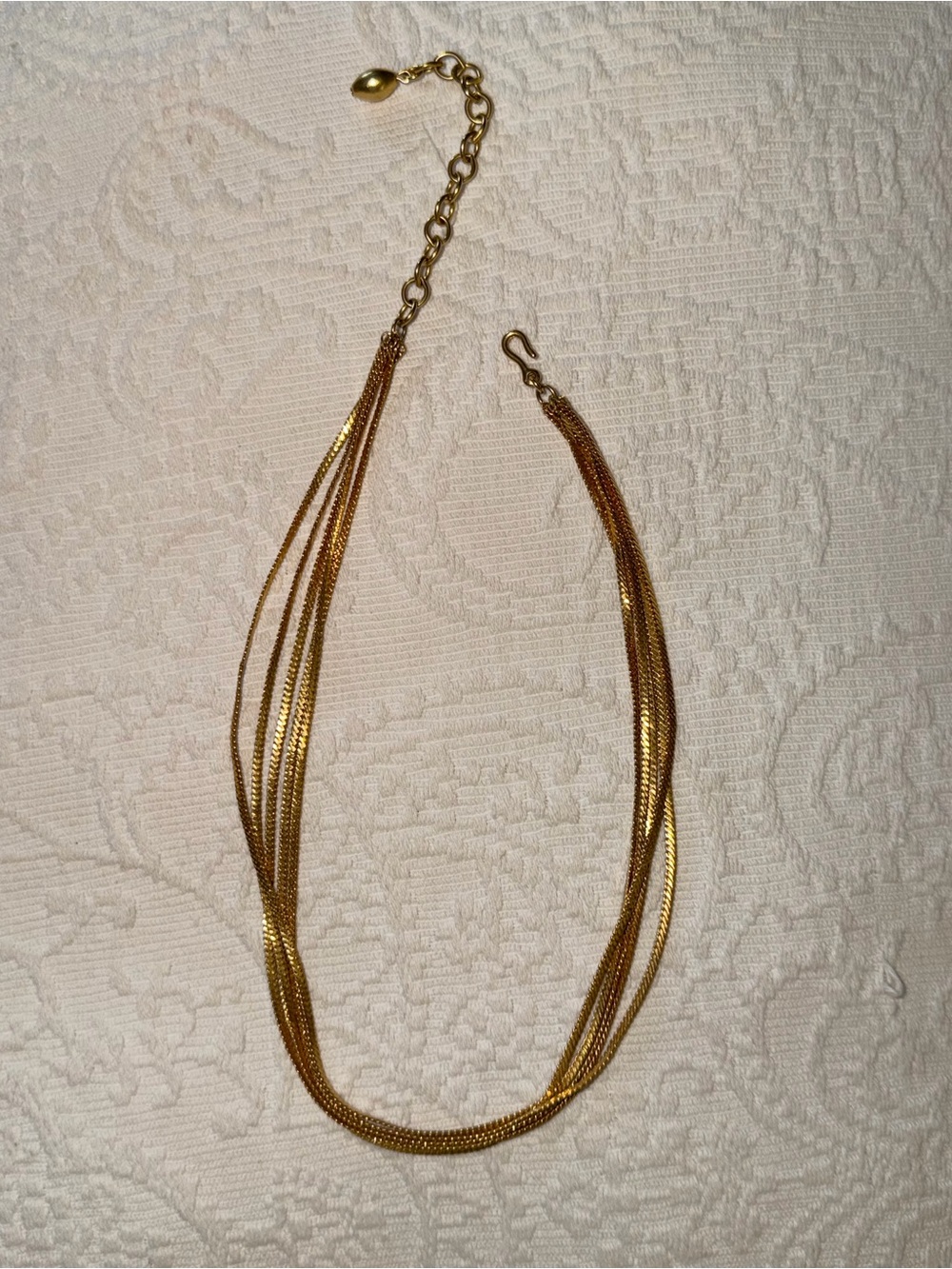 Vintage Gold Tone Multi Strand Herringbone Chain Necklace Adjustable